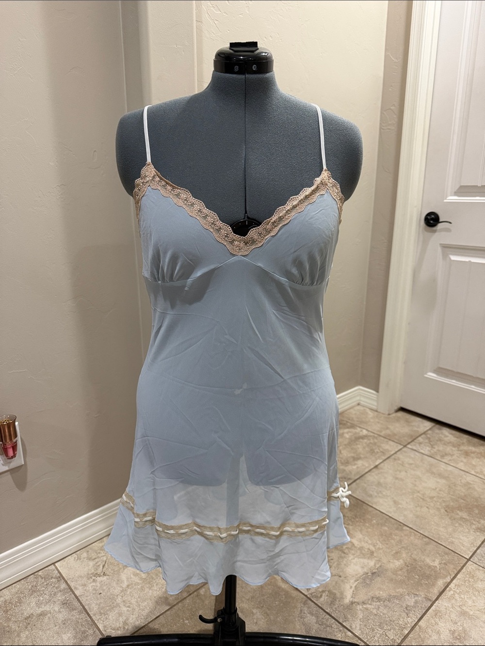Victoria's Secret Light Blue Slip with Cream Lace Trim